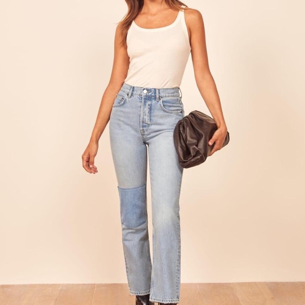Reformation Cynthia Patch Straight Leg Jeans